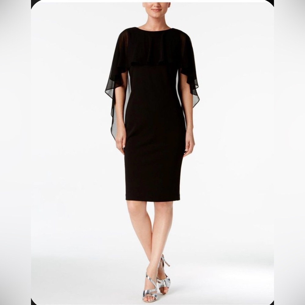 Calvin Klein Chiffon Cape-sleeve Sheath Dress